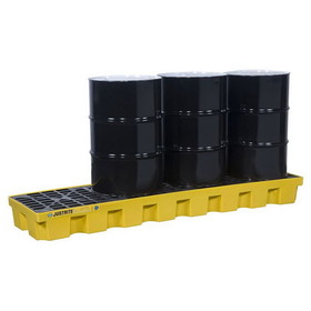 Justrite 28630 4 Drum Plastic Pallet, In-line, without Drain, EcoPolyBlend&trade;, Yellow - 28630