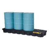 Justrite 28631 4 Drum Plastic Pallet, In-line, without Drain, EcoPolyBlend™, Black - 28631