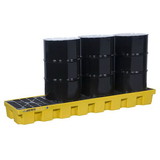 Justrite 28632 4 Drum Plastic Pallet, In-line, With Drain, EcoPolyBlend™, Yellow - 28632