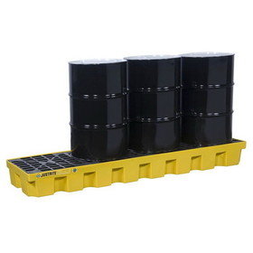 Justrite 28632 4 Drum Plastic Pallet, In-line, With Drain, EcoPolyBlend&trade;, Yellow - 28632