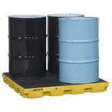 Justrite 28656 4 Drum Accumulation Center, 49 Gallon Spill Capacity, EcoPolyBlend™, Yellow - 28656
