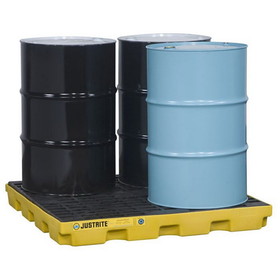 Justrite 28656 4 Drum Accumulation Center, 49 Gallon Spill Capacity, EcoPolyBlend&trade;, Yellow - 28656
