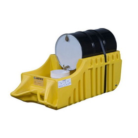 Justrite 28664 Spill Containment Indoor/Outdoor Drum Caddy, Fits 55 Gallon Drums, Polyethylene, Yellow - 28664