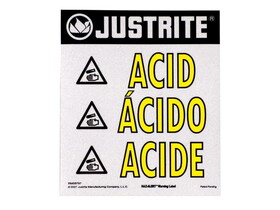 Justrite 29006 Acid Warning Label for Safety Cabinets, Large, Haz-Alert&#153; - 29006