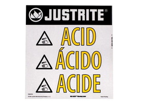 Justrite 29008 Acid Warning Label for Safety Cabinets, Small, Haz-Alert&#153; - 29008