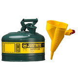 Justrite 7110410 Type I Steel Safety Can for Oil, with Funnel, 1 gallon, Green - #7110410