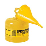 Justrite 7120210 Type I Steel Safety Can for Diesel, with Funnel, 2 gallon, Yellow - #7120210