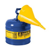 Justrite 7120310 Type I Steel Safety Can for Kerosene, with Funnel, 2 gallon, Blue - #7120310