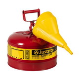 Justrite 7125110 Type I Steel Safety Can for flammables, with Funnel, 2.5 gallon, Red - #7125110