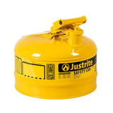 Justrite 7125200 2.5 Gallon Steel Safety Can for Diesel, Type I, Flame Arrester, Yellow - 7125200