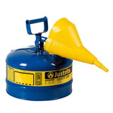 Justrite 7125310 Type I Steel Safety Can for Kerosene, with Funnel, 2.5 gallon,  Blue - #7125310