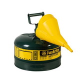 Justrite 7125410 Type I Steel Safety Can for Oil, with Funnel, 2.5 gallon, Green - #7125410