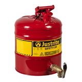 Justrite 7150150 5 Gallon Steel Safety Can for Laboratories, Type I, Rigid Bottom Brass Faucet, Red - 7150150
