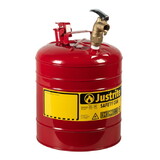 Justrite 7150157 5 Gallon, Dispensing Steel Safety Can, Type I, Heavy- Duty Top Brass Faucet, Red - 7150157