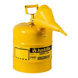 Justrite 7150210 Type I Steel Safety Can for Diesel, with Funnel, 5 gallon, Yellow - #7150210