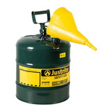 Justrite 7150410 Type I Steel Safety Can for Oil, with Funnel, 5 gallon, Green - #7150410