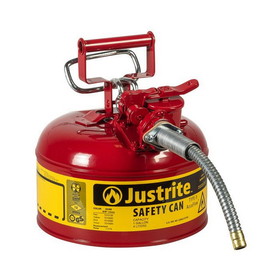 Justrite 7210120 1 Gallon, 5/8" Metal Hose, Steel Safety Can for Flammables, Type II, AccuFlow, Red - 7210120