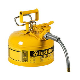 Justrite 7210220 1 Gallon, 5/8" Metal Hose, Steel Safety Can for Diesel, Type II, AccuFlow&trade;, Yellow - 7210220