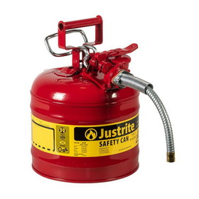 Justrite 7220120 2 Gallon, 5/8" Metal Hose, Steel Safety Can for Flammables, Type II, AccuFlow&trade;, Red - 7220120
