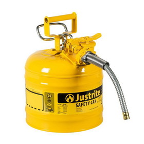 Justrite 7220220 2 Gallon, 5/8" Metal Hose, Steel Safety Can for Diesel, Type II, AccuFlow&trade;, Yellow - 7220220