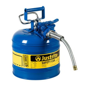 Justrite 7220320 2 Gallon, 5/8" Metal Hose, Steel Safety Can for Kerosene, Type II, AccuFlow&trade;, Blue - 7220320