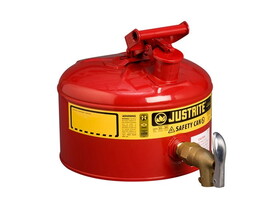 Justrite 7225150 2.5 Gallon Steel Safety Can for Laboratories, Type I, Rigid Bottom Brass Faucet, Red - 7225150