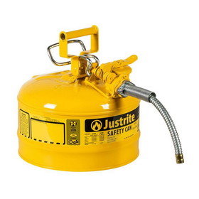 Justrite 7225220 2.5 Gallon, 5/8" Metal Hose, Steel Safety Can for Diesel, Type II, AccuFlow&trade;, Yellow - 7225220