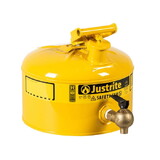 Justrite 7225240 2.5 Gallon Steel Safety Can for Laboratories, Type I, Bottom Faucet, Yellow - 7225240