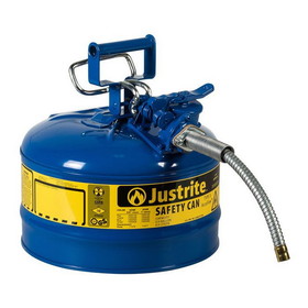 Justrite 7225320 2.5 Gallon, 5/8" Metal Hose, Steel Safety Can for Kerosene, Type II, AccuFlow&trade;, Blue - 7225320
