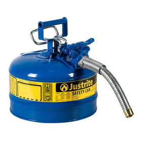 Justrite 7225330 2.5 Gallon, 1" Metal Hose, Steel Safety Can for Kerosene, Type II, AccuFlow&trade;, Blue - 7225330