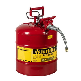 Justrite 7250120 5 Gallon, 5/8" Metal Hose, Steel Safety Can for Flammables, Type II, AccuFlow&trade;, Red - 7250120