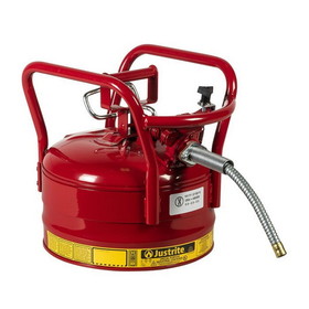 Justrite 7325120 2.5 Gallon, 5/8" Metal Hose, Roll Bars, DOT Transport Steel Safety Can for Flammables, Type II, Accuflow&trade;, Red - 7325120