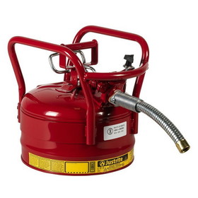 Justrite 7325130 2.5 Gallon, 1" Metal Hose, Roll Bars, DOT Transport Steel Safety Can for Flammables, Type II, Accuflow&trade;, Red - 7325130