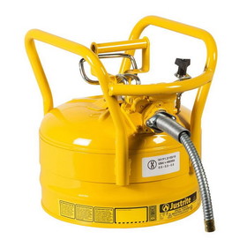 Justrite 7325220 2.5 Gallon, 5/8" Metal Hose, Roll Bars, DOT Transport Steel Safety Can for Diesel, Type II, Accuflow&trade;, Yellow - 7325220