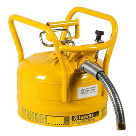 Justrite 7325230 2.5 Gallon, 1" Metal Hose, Roll Bars, DOT Transport Steel Safety Can for Diesel, Type II, Accuflow&trade;, Yellow - 7325230