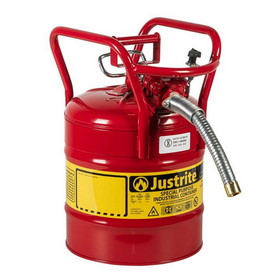 Justrite 7350130 5 Gallon, 1" Metal Hose, Roll Bars, DOT Transport Steel Safety Can for Flammables, Type II, Accuflow&trade;, Red - 7350130