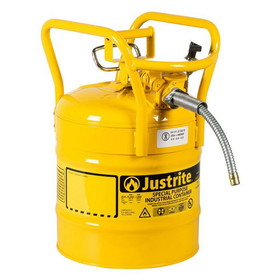 Justrite 7350210 5 Gallon, 5/8" Metal Hose, Roll Bars, DOT Transport Steel Safety Can for Diesel, Type II, Accuflow&trade;, Yellow - 7350210