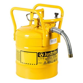 Justrite 7350230 5 Gallon, 1" Metal Hose, Roll Bars, DOT Transport Steel Safety Can for Diesel, Type II, Accuflow&trade;, Yellow - 7350230