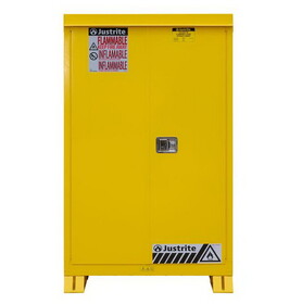 Justrite 814520 45 Gallon, 2 Shelves, Self Close Doors, Outdoor Flammable Storage Cabinet, Yellow