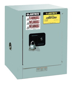 Justrite 890423 4 Gallon, 1 Shelf, 1 Door, Self Close, Flammable Cabinet, Sure-Grip&reg; EX Countertop, Gray - 890423