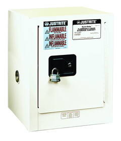 Justrite 890425 4 Gallon, 1 Shelf, 1 Door, Self Close, Flammable Cabinet, Sure-Grip&#174; EX Countertop, White - 890425