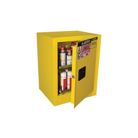 Justrite 890500 1 Door, Manual Close, 2 Drawers, 24 Can Benchtop Flammable Cabinet, Sure-Grip&reg; EX, Yellow - 890500