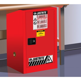 Justrite 891221 12 gallon Red Compac Flammable Safety Cabinet, 1 Self-Close Door - Sure-Grip&reg; EX - #891221
