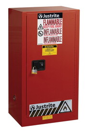 Justrite 891521 15 Gallon, 1 Shelf, 1 Door, Self Close, Flammable Cabinet, Sure-Grip&#174; EX Compac, Red - 891521