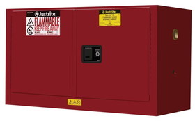 Justrite 891701 17 Gallon, 1 Shelf, 2 Doors, Manual Close, Flammable Safety Cabinet, Sure-Grip&#174; EX Piggyback, Red - 891701