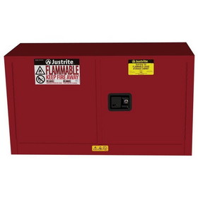 Justrite 891721 17 Gallon, 1 Shelf, 2 Doors, Self Close, Flammable Safety Cabinet, Sure-Grip&reg; EX Piggyback, Red - 891721