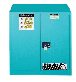 Justrite 893002 30 Gallon, 1 Shelf, 2 Doors, Manual Close, Corrosives/Acid Steel Safety Cabinet, Sure-Grip&#174; EX, Blue - 893002