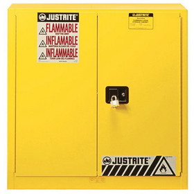 Justrite 893010 40 Gallon, 3 Shelves, 2 Doors, Manual Close, Paint Safety Cabinet, Sure-Grip&reg; EX, Yellow - 893010