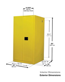Justrite 896030 96 Gallon, 5 Shelves, 2 Doors, Self Close, Paint Safety Cabinet, Sure-Grip&reg; EX, Yellow - 896030