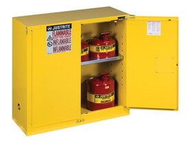 Justrite 893020 30 Gallon, 1 Shelf, 2 Doors, Self Close, Flammable Cabinet, Sure-Grip&#174; EX, Yellow - 893020